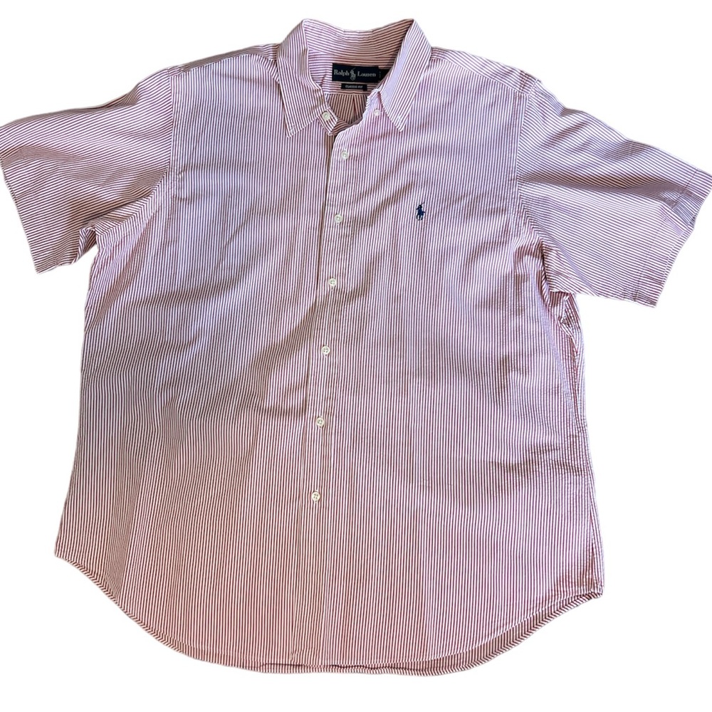 Ralph Lauren Prepster Classic Fit Seersucker Shirt, Men’s XL, red and white.